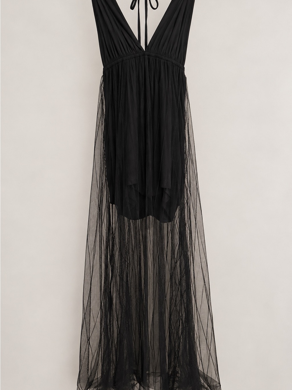 Sheer Black High-Low Tulle Evening Dress